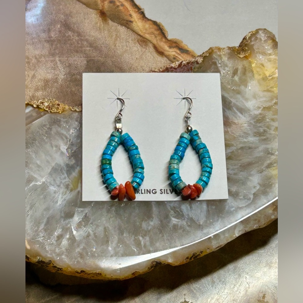 Corraine Smith Navajo Handmade Jacla Turquoise Heshi Bead Spiny Oyster Earings